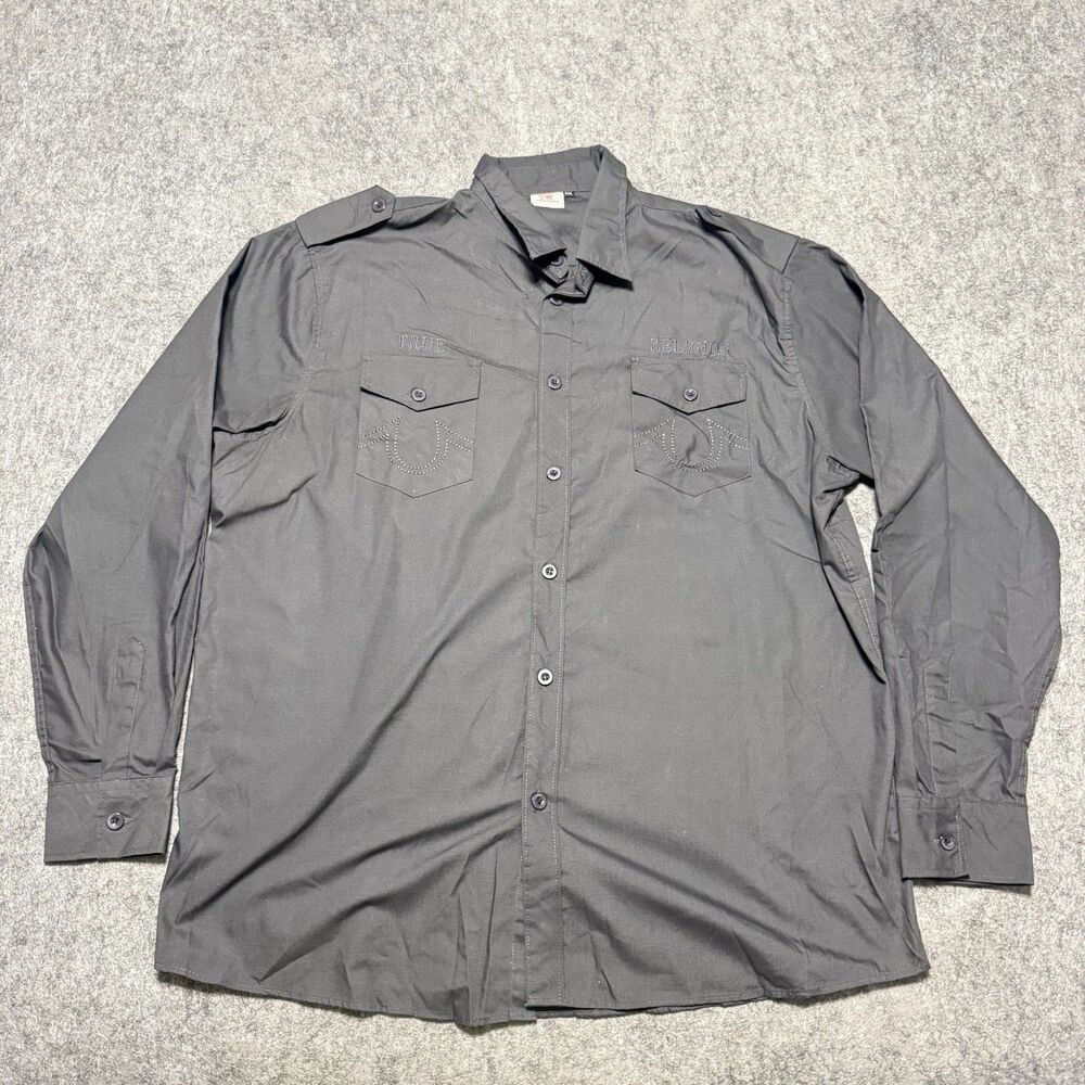 Vintage True Religion Shirt Mens 4XL Grey Long Sleeve Button Up Made in USA